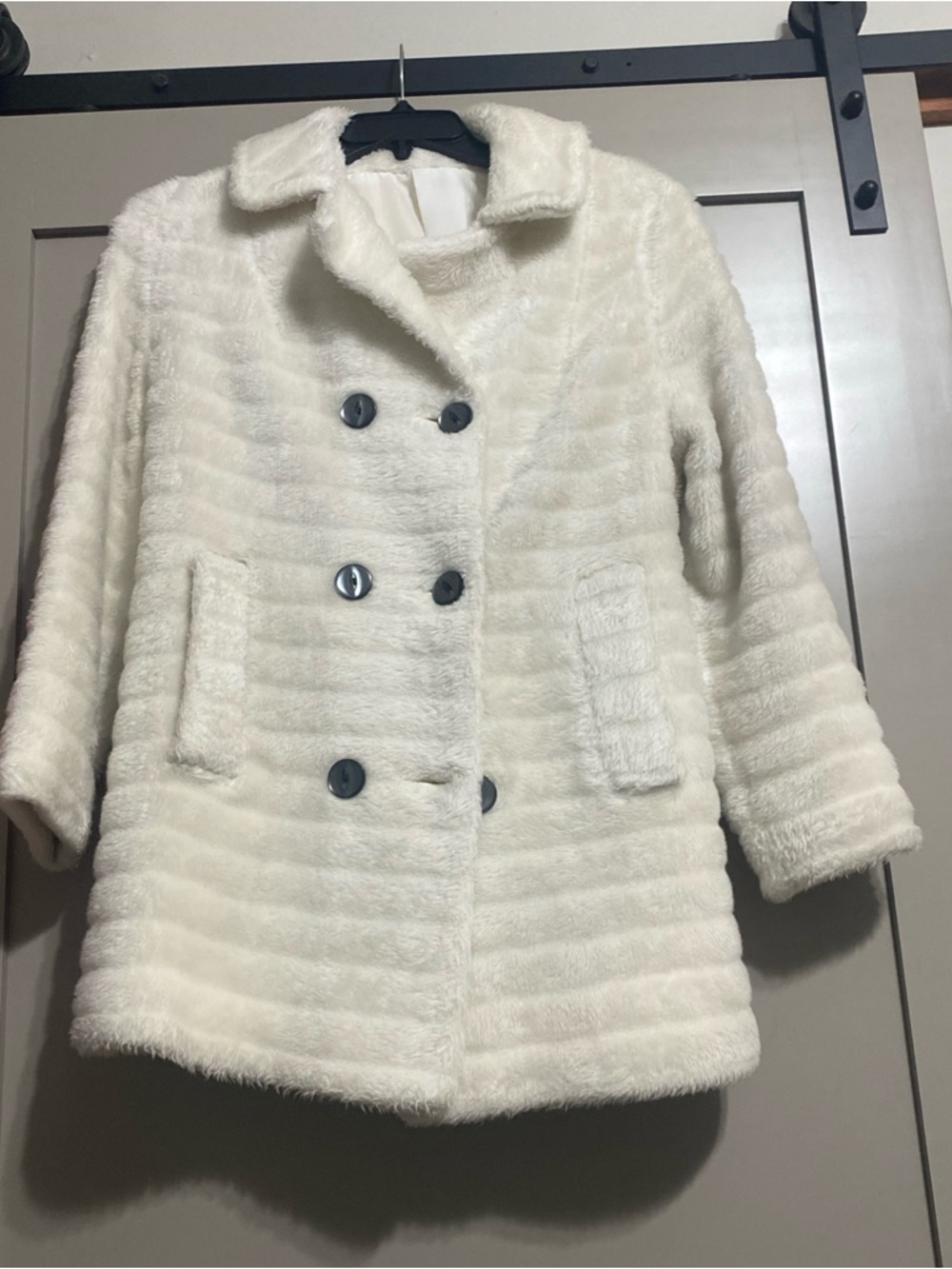 Vintage 60’s Cream Faux Fur Double-Breasted Pea Coat